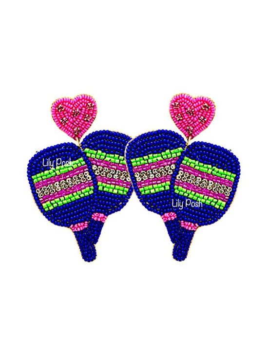 Lily Posh Jewelry - Lily Posh Pickle Ball Racquet Seed Bead Earring, Pickle Ball